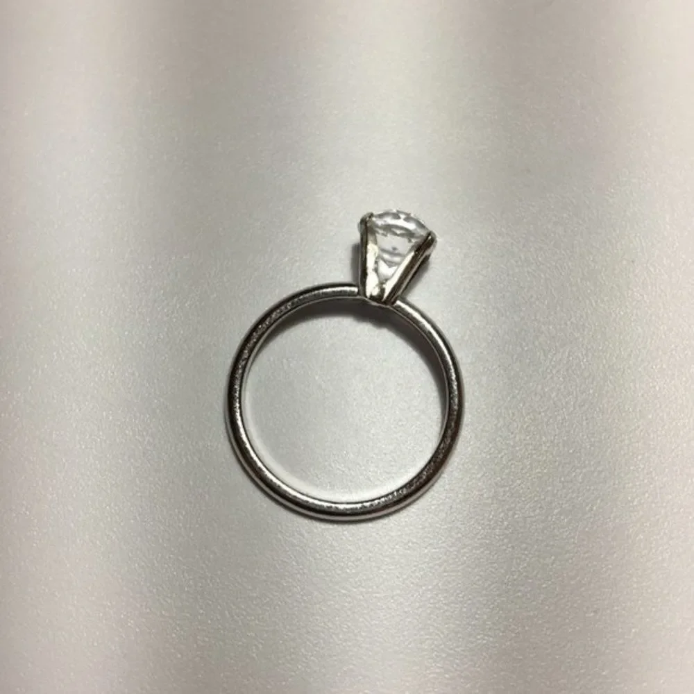 Vintage Engagement Ring Size 6.5 Simulated Diamond Silver Tone Band